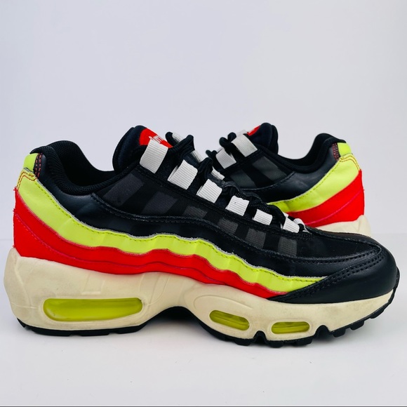 Nike Air Max 95 Black White Volt Habanero Red Shoes 307960-019 Women’s Size 5 - Picture 8 of 10